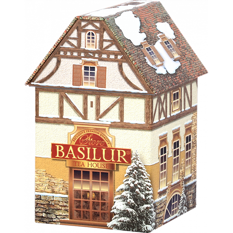 Черен чай Ceylon Tea House, с бели и сини ъглови цветя, праскова и