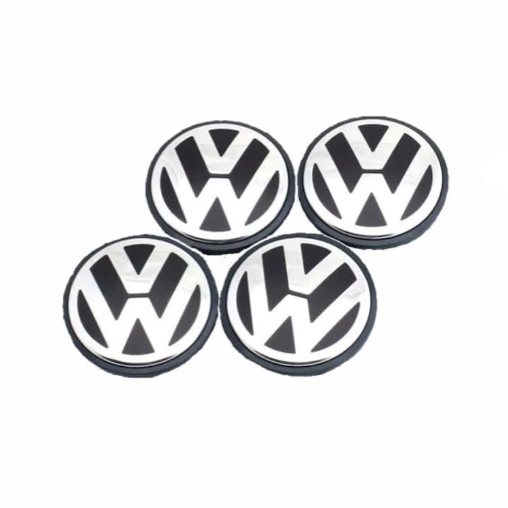 Set 4 capace roti, 52 / 56mm Volkswagen Passat Golf CC, negru, crom pentru jante din aluminiu