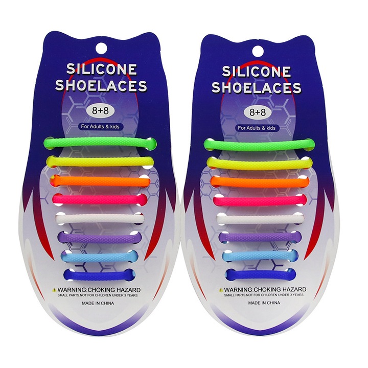 Set 2 Sireturi Elastice din Silicon, functie NO TOUCH pentru pantofi sport, Sarphia Store, Curcubeu