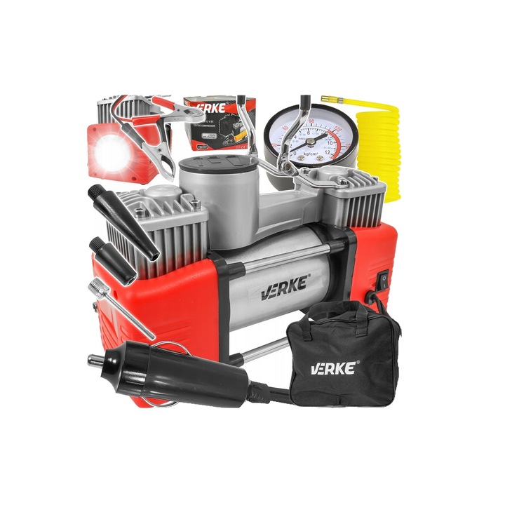 Compresor auto 12V, 10 bari, 65 l/m, lantena LED, Verke