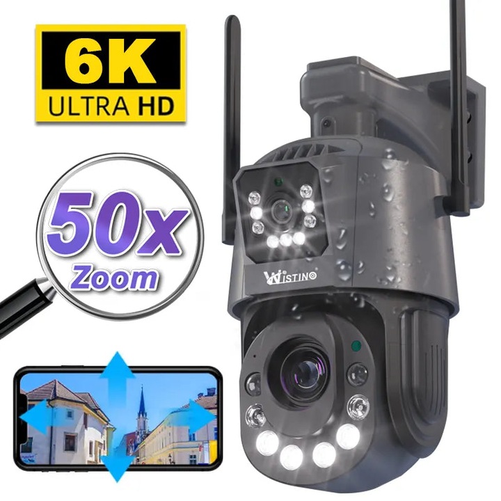 4G камера за наблюдение SIM карта 6K, 50X, 2 лещи, Управление от ...