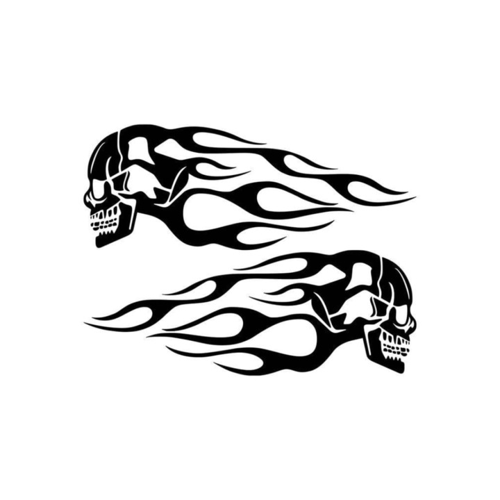 Sticker auto - Fiery Skulls 10x15cm Negru