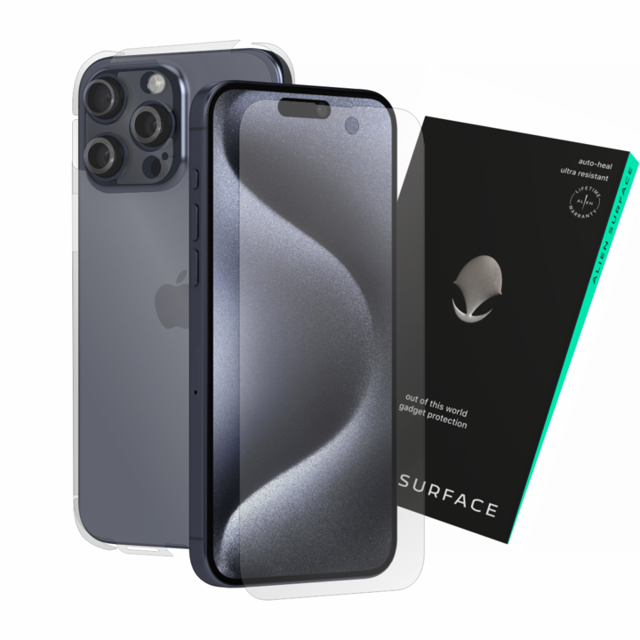 Védőfólia, kompatibilis az Apple iPhone 15 Pro Max készülékkel, képernyőborító, hátlap, oldalak, Alien Surface