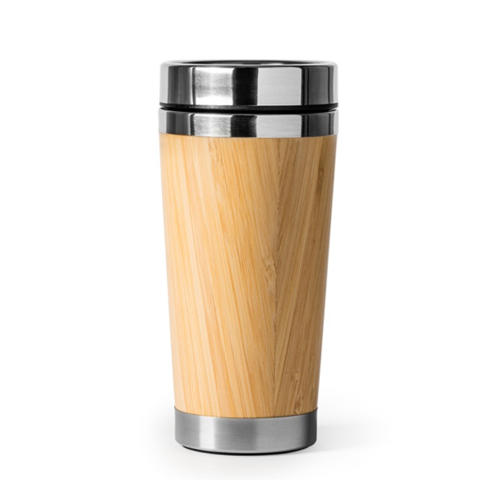Cana calatorie 500ml, perete dublu, otel inoxidabil si exterior din bambus