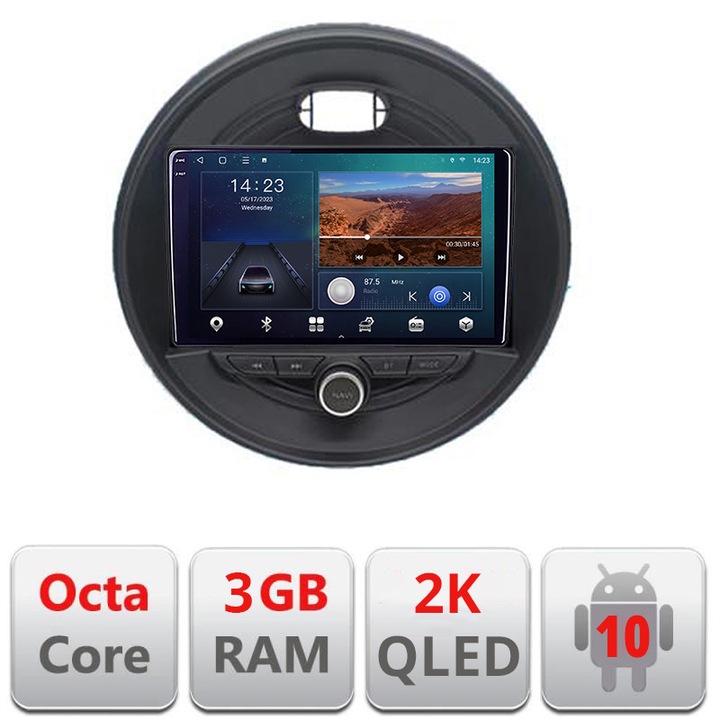 Navigatie dedicata Mini 2015-2019 masini fara ecran color de fabrica Android Ecran 2K QLED octa core 3+32 carplay android auto KIT-mini-04+EDT-E309V3-2K