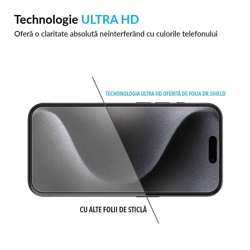 Folie Sticla Dr.Shield, Compatibil Apple iPhone 15 Pro, Protectie Profesionala Ecran 3D, Full Cover- Negru