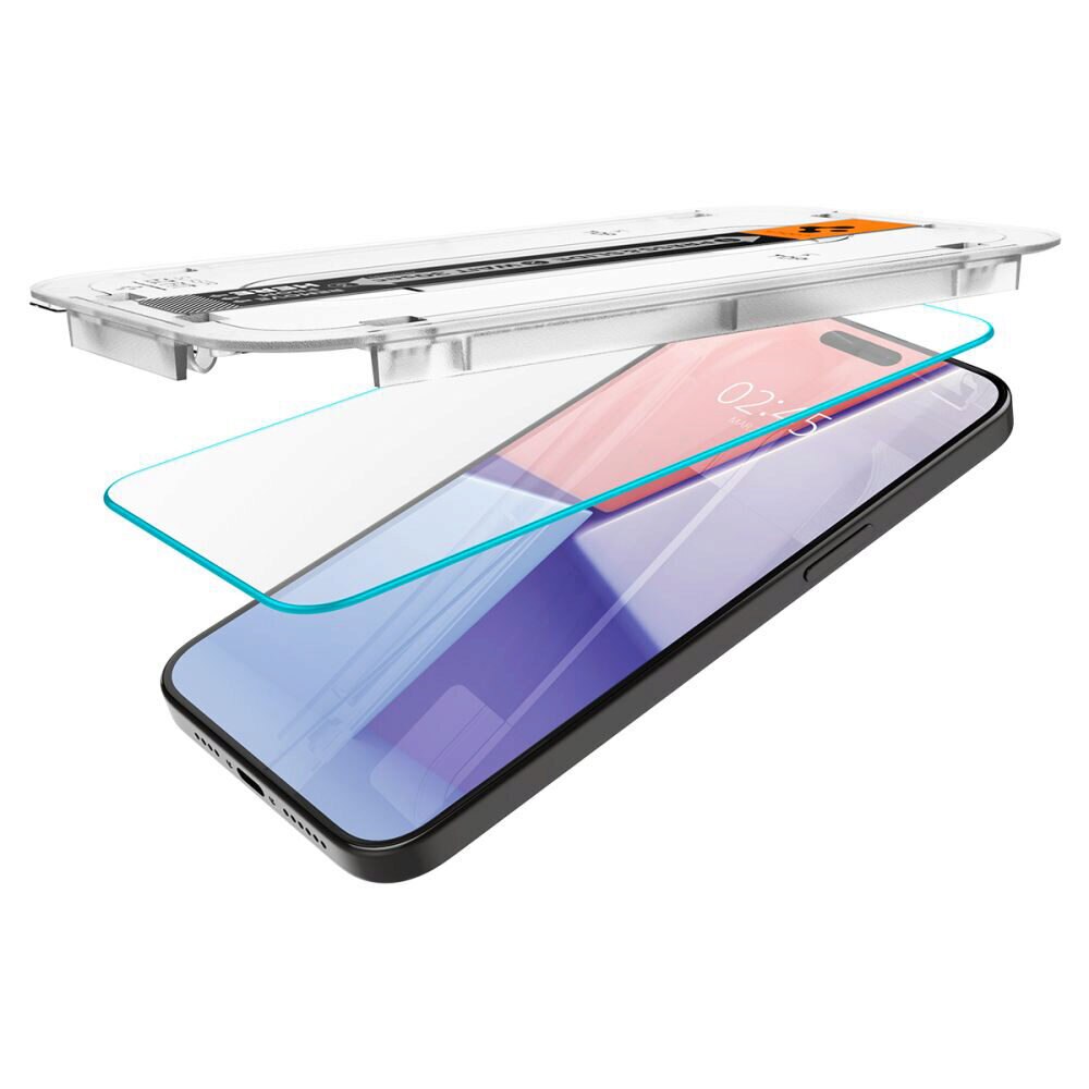 Folie de protectie Ecran Spigen EZ FIT pentru Apple iPhone 15 Pro Max, Sticla Securizata, Full Glue, 2.5D AGL06878