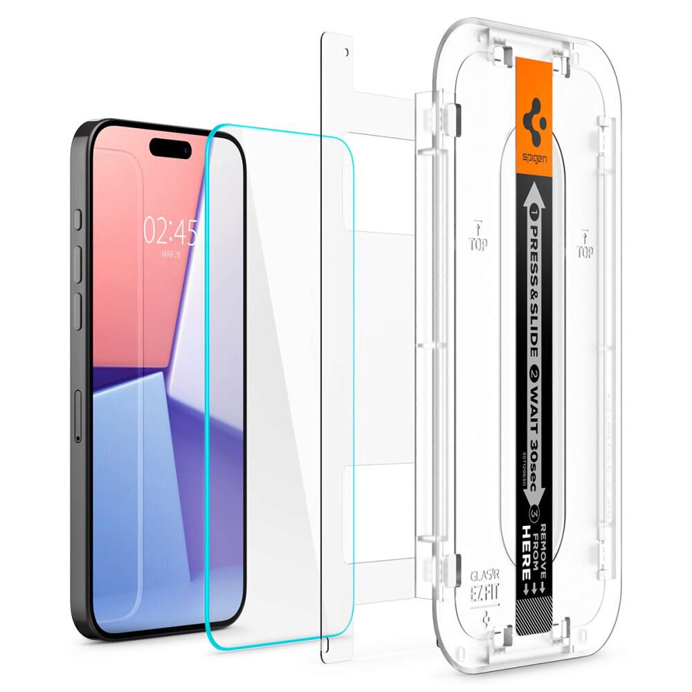 Folie de protectie Ecran Spigen EZ FIT pentru Apple iPhone 15 Pro Max, Sticla Securizata, Full Glue, 2.5D AGL06878