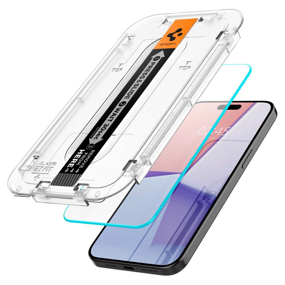 Folie de protectie Ecran Spigen EZ FIT pentru Apple iPhone 15 Pro Max, Sticla Securizata, Full Glue, 2.5D AGL06878