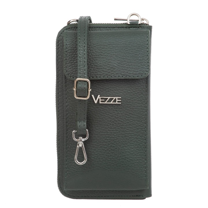 Vezze Felicita penztarca taska, Valodi bor, Telefon rekesz, Sötétzöld, 20 x 11 x 10