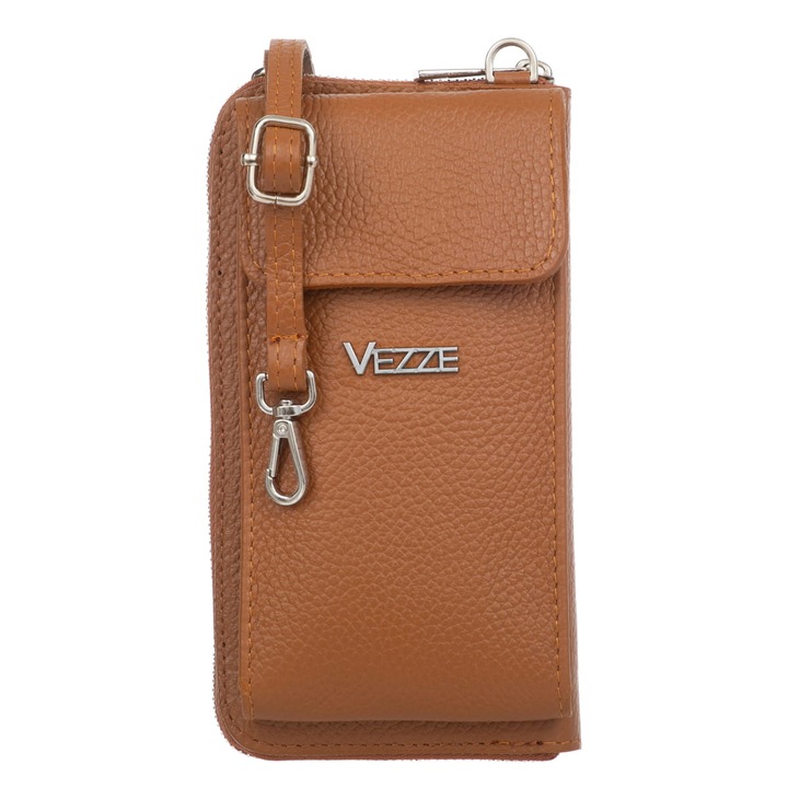 Vezze Felicita penztarca taska, Valodi bor, Telefon rekesz, Konyakbarna, 20 x 11 x 10