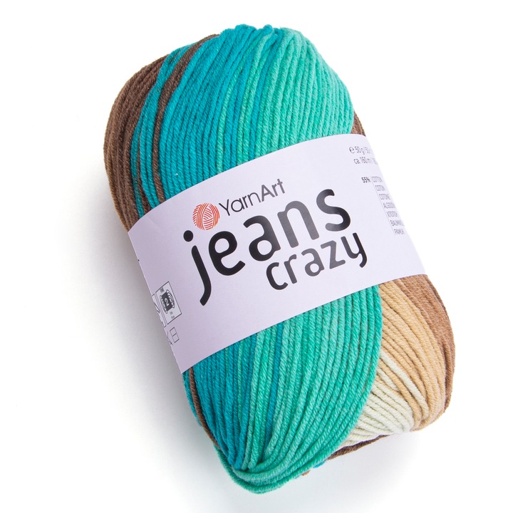 Fir Textil Yarn Art Jeans Crazy 8216, pentru crosetat si tricotat, bumbac, multicolor, 160 m