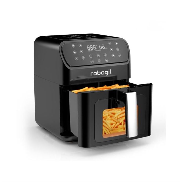 Фритюрник с горещ въздух Tumby, с халогенна лампа, 6,5 литра, с цифров дисплей, черен