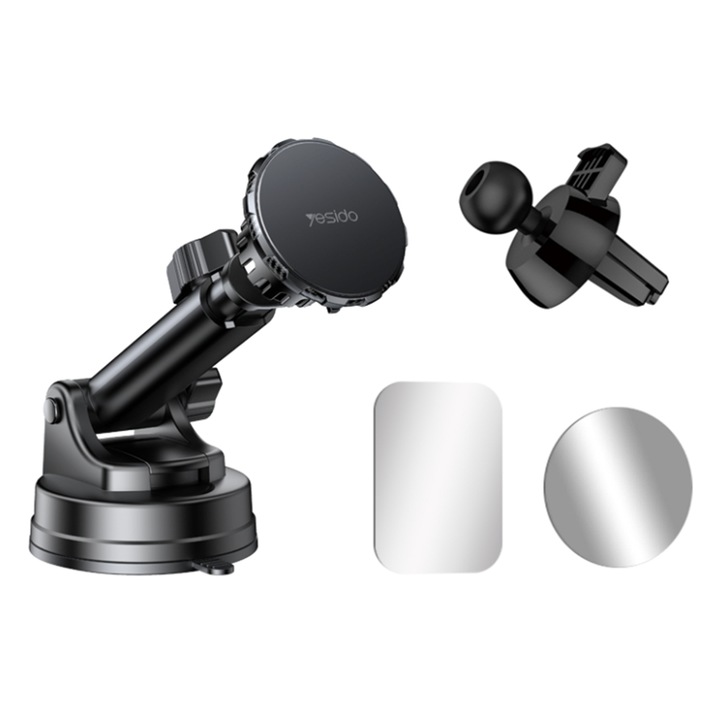 Állítható autótartó műszerfalhoz, szélvédőhöz, szellőzőrácshoz, Yesido (C160), fekete