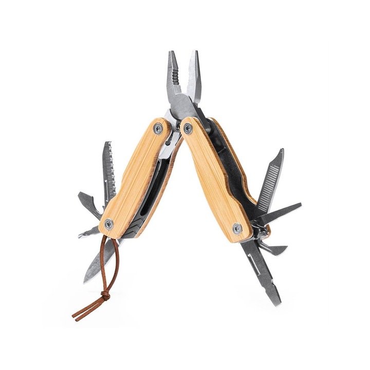 Patent de buzunar multifunctional 12in1 cu maner de lemn, Createur, maro, lemn+otel