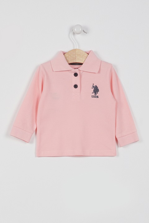 U.S. Polo Assn., Блуза с яка и лого, Пастелнорозов