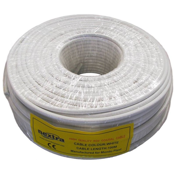 Cablu Coaxial Nextra, 75ohm, Central Otel-Cuprat, tresa Al 60%+folie Al, 100 metri