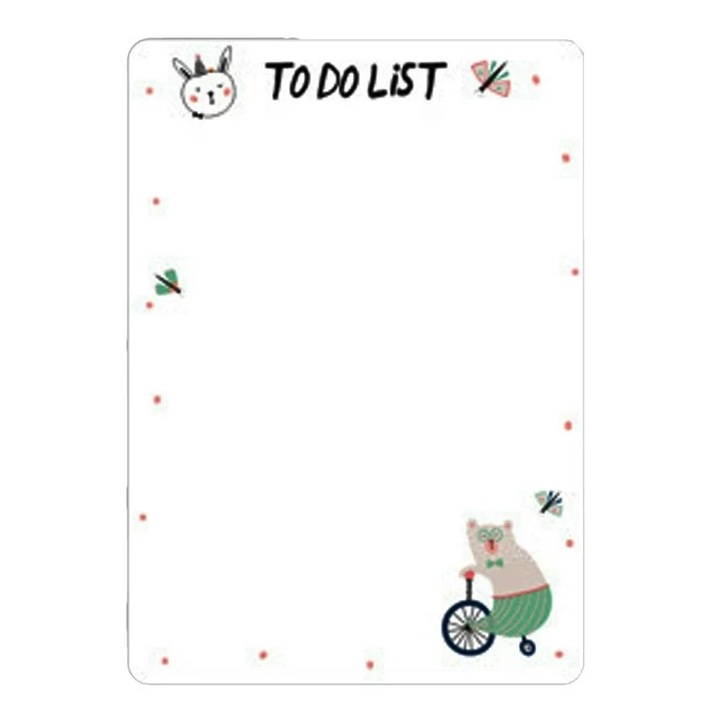 Sticker Magnetic pentru Frigider, To Do List, pentru Task-uri, Memento, Desenat si Colorat, 21 x 29.7 cm, Alb, Animalut pe Bicicleta, ORIGINAL DEALS