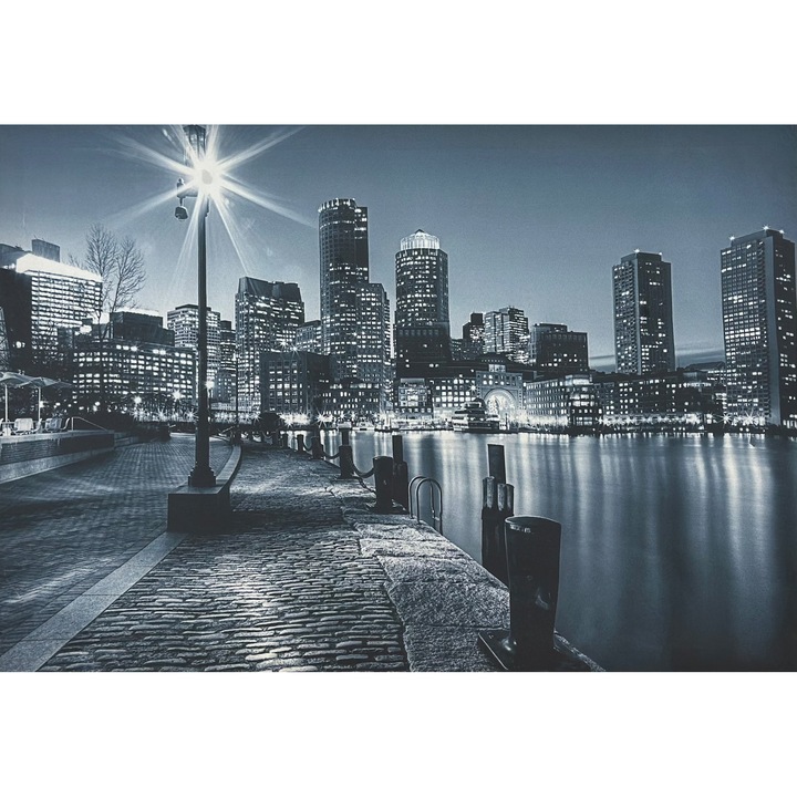 Картина на платно с LED, Градска нощ, сиво, 35x50 см