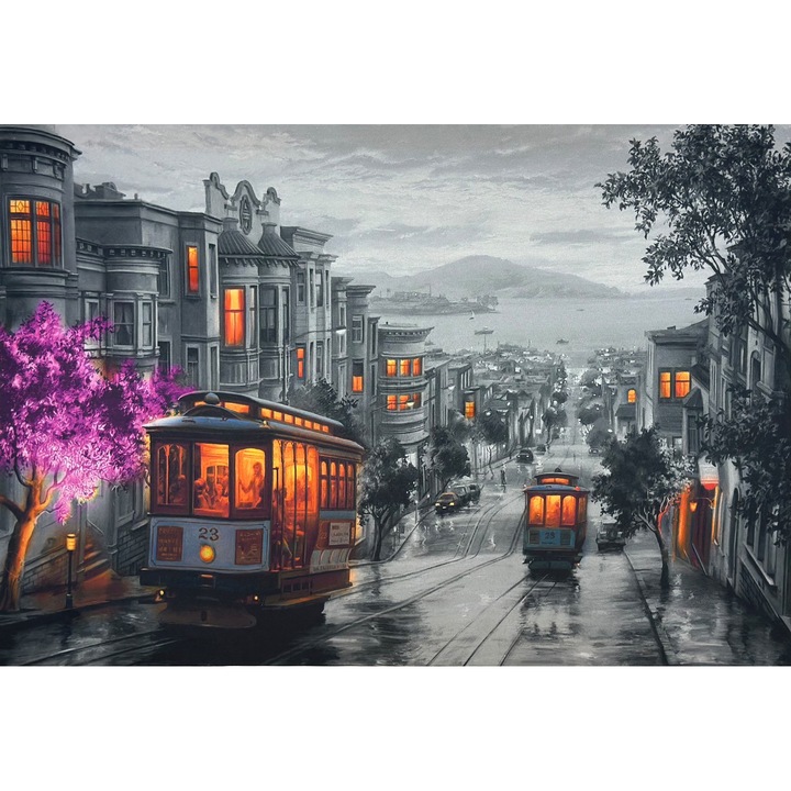 Vászonfestmény LED-del, San Francisco Street Scenery, arany, 45x65 cm