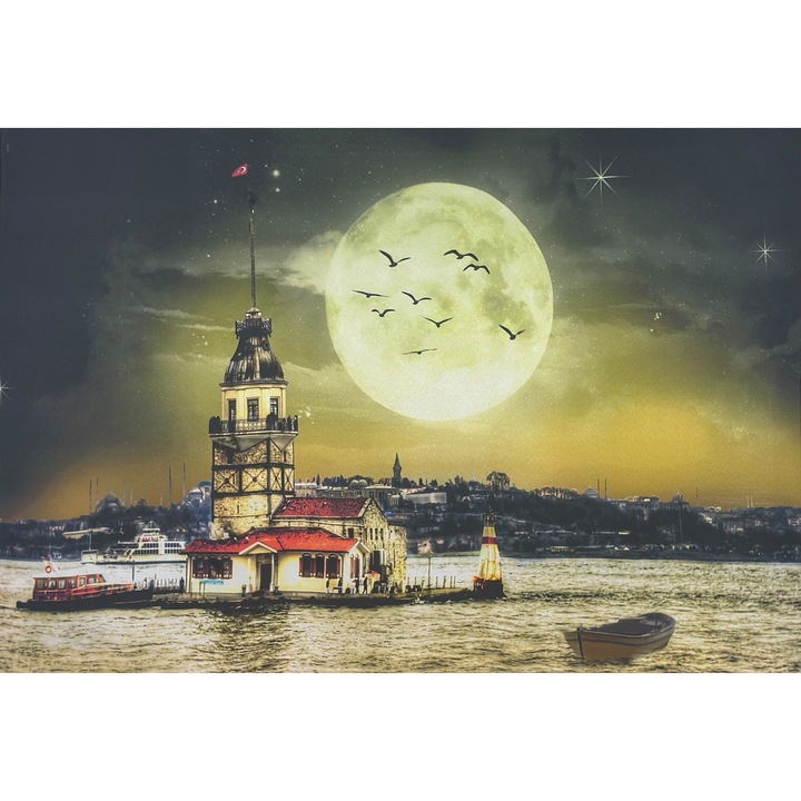 Vászonfestmény LED-el, Telihold, tarka, 35x50 cm