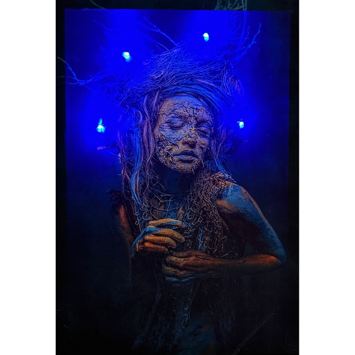 Tablou Canvas cu led, Groot girl, Albastru, 35x50 cm