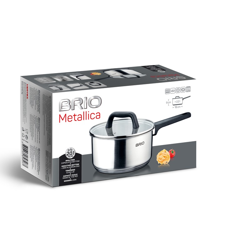 Касерола с капак Brio Metallica, мат, Ø18х9см, 2.2л