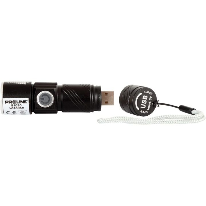Джобен фенер LED3W / 160LUMEN / 600MAH / USB - 95MM
