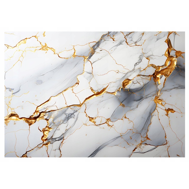 Fototapet 3D Marmura Abstractie Aur 416x254 cm, Vlies Tapet, Decorativ, Perete, Living