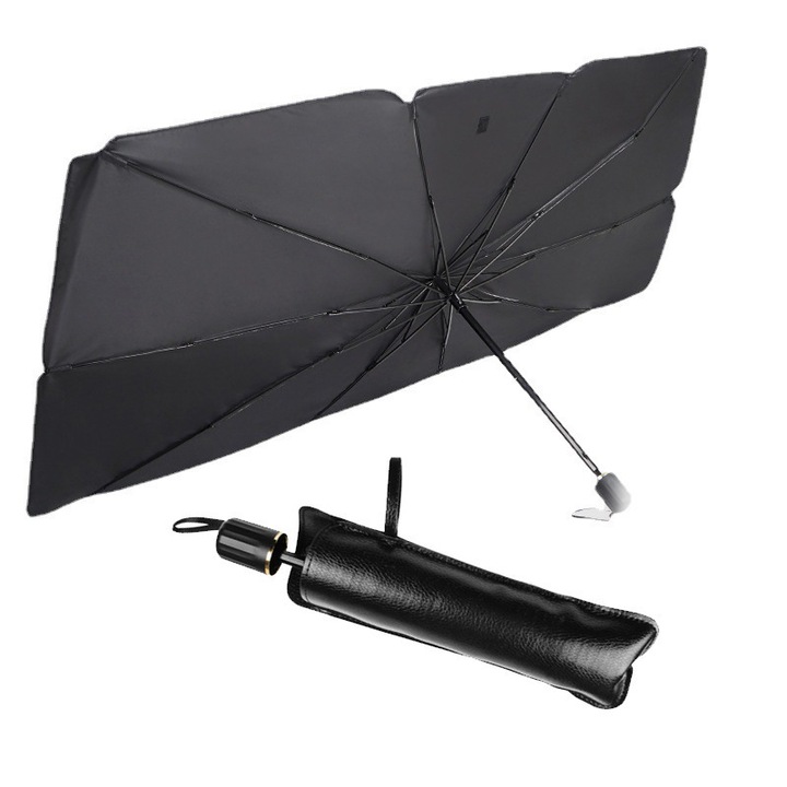 Сенник за кола, EZGETOP®, преносим, за кола, във формата на чадър, черен/сребрист, 140 х 80 см