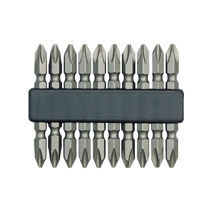 Set 10 biti PH cu capat dublu Vorel, prindere hexagonala 1/4", lungime 60 mm