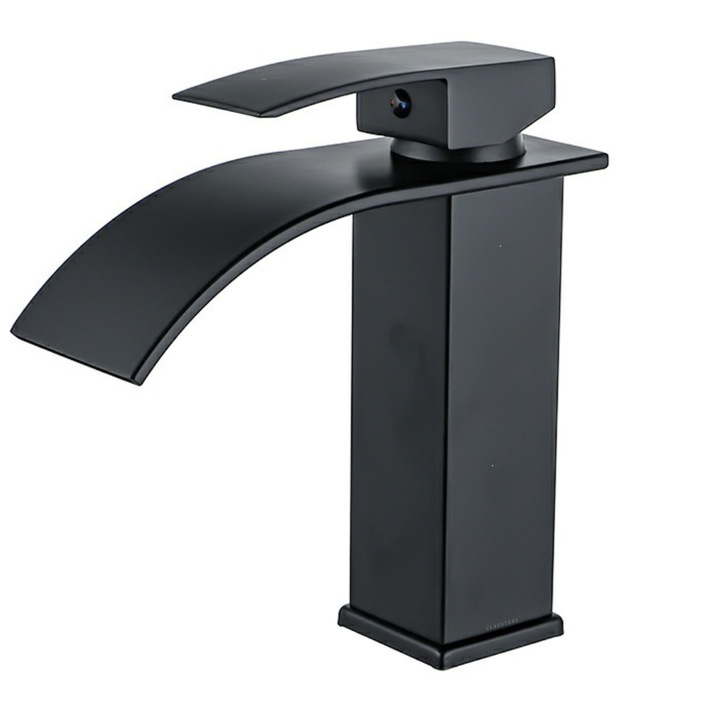 Baterie Sanitara CLAUSTEEL Pentru Lavoar, Tip Cascada, Model Premium, Cartus ceramic, Otel inoxidabil, Monocomanda, 18 cm inaltime, Accesorii incluse, Design modern, Negru mat