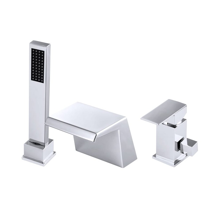 Baterie cada, tip cascada, 3 gauri, montaj pe cada, Crom Lucios