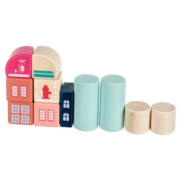 Set de Constructie pentru Copii My Colorful City, Cuburi din Lemn ...