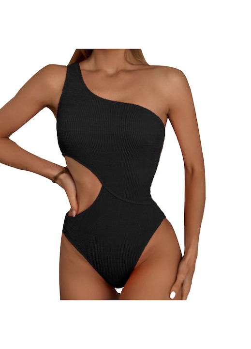 Női egyrészes fürdőruha, Jormftte, kivágott, fekete