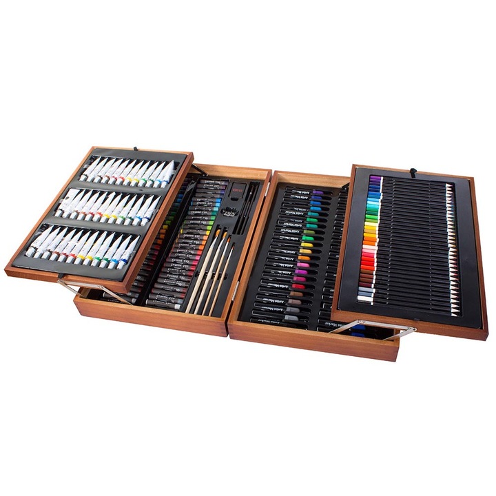 Timeless Tools 174 részes Festő-és Rajzkészlet, Fa Díszdobozban