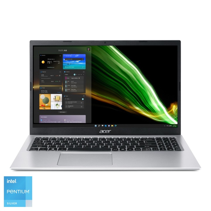 Acer Aspire A315-35-P60C 15.6" FullHD laptop, Intel® Pentium Silver N6000, 4GB, 128GB SSD, Intel® UHD Graphics, Windows 11 Home S, Magyar billentyűzet, Ezüst