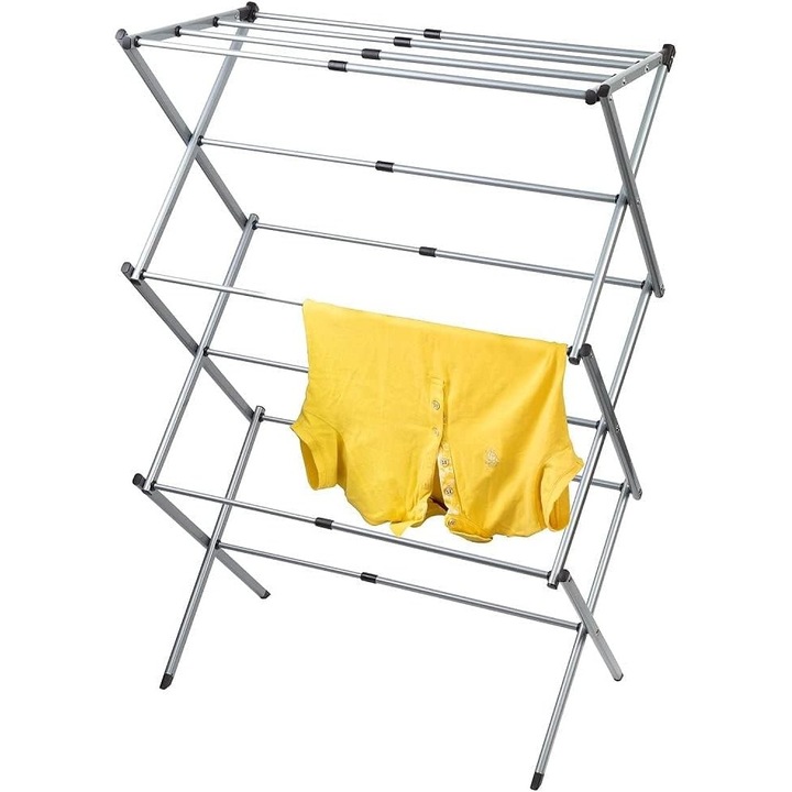 Uscator de rufe cu 3 nivele, pliabil si extensibil, ideal pentru spatii inguste, metal, 11 bare, 74 x 103 x 38 cm