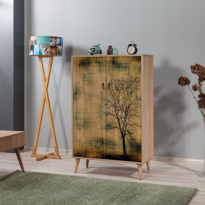 Comoda TV, C1TV-0276, Crem, 80x36x127 cm