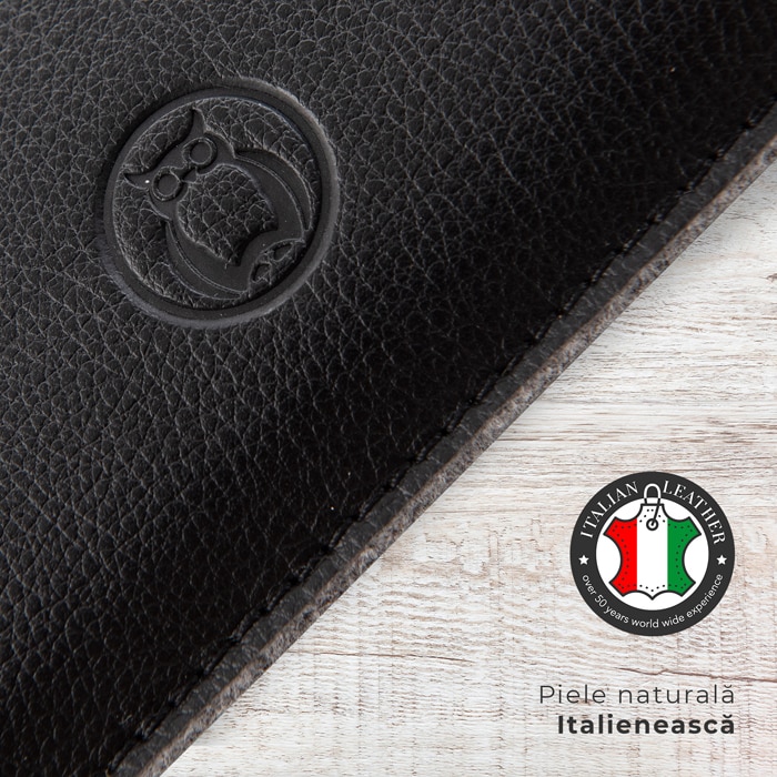 Husa laptop, MacBook PRO 14 inch, piele PU cu lana din fibre naturale, Unika, negru