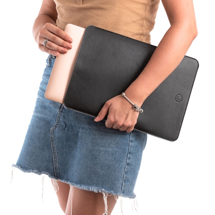 Husa laptop, MacBook PRO 14 inch, piele PU cu lana din fibre naturale, Unika, negru