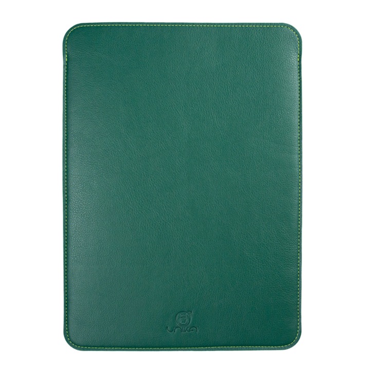 Husa laptop, MacBook PRO 14 inch, piele PU cu lana din fibre naturale, Unika, verde