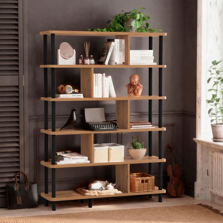 Könyvespolc, Meta, Fekete, 120 x 28 x 168 cm