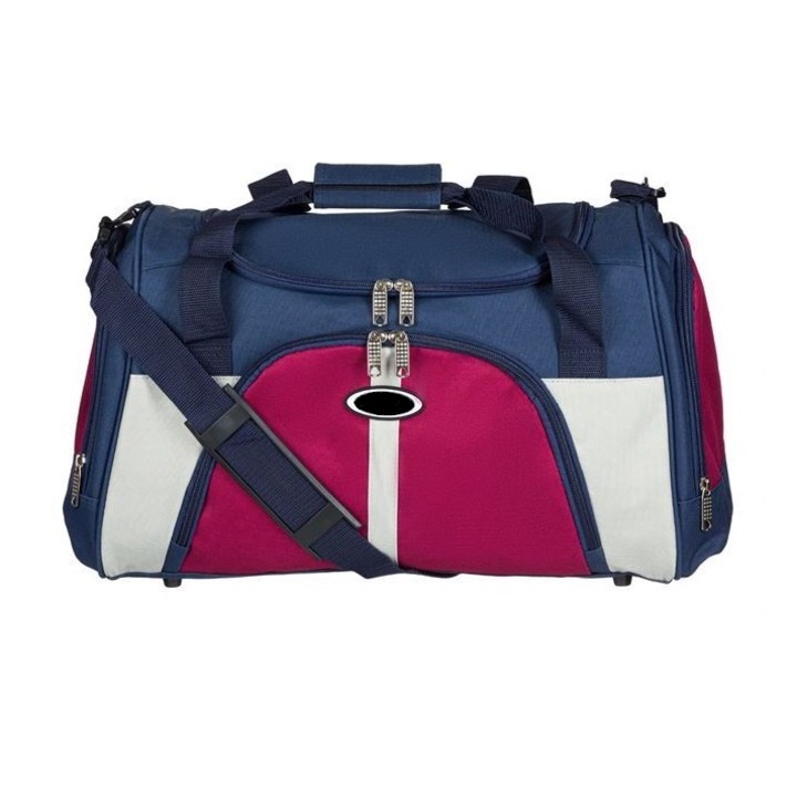 Пътна чанта, синьо/червено, полиестер, 50x29x26 см, 37L