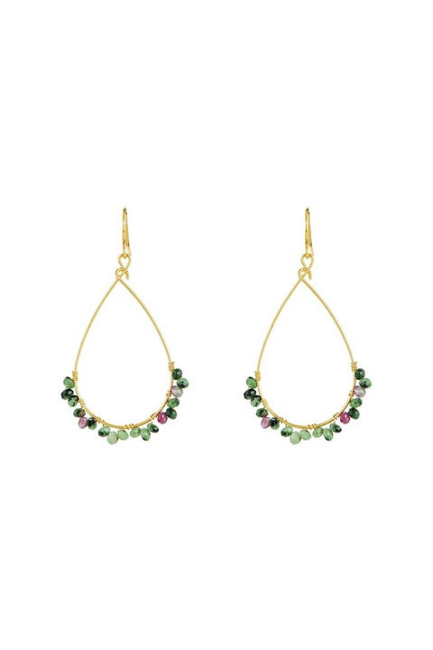 Обеци Офелия, Moonstone, Украсени със зелен турмалин