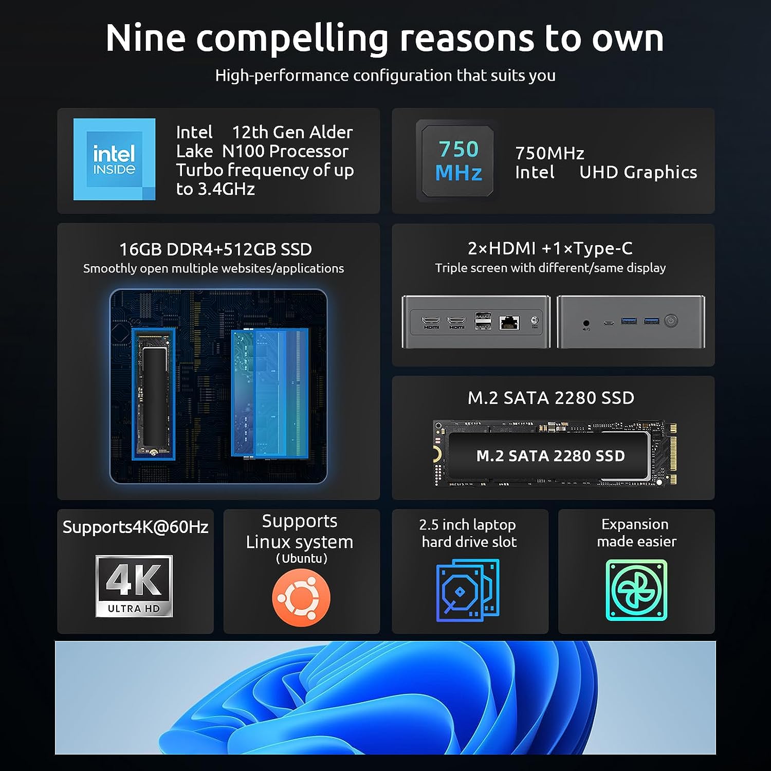 Mini PC BMAX B4Plus, Procesor Intel® 12th Gen N100 up 3.4 GHZ