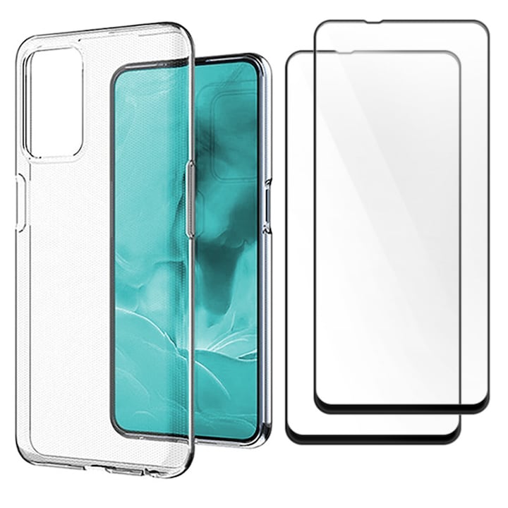 Set Protectie 360 Husa Clear si 2 x Folii 5D Sticla Securizata Full Cover compatibila cu Samsung Galaxy J4 2018 J400, Acoperire Completa, Silicon TPU Flexibil, Transparenta