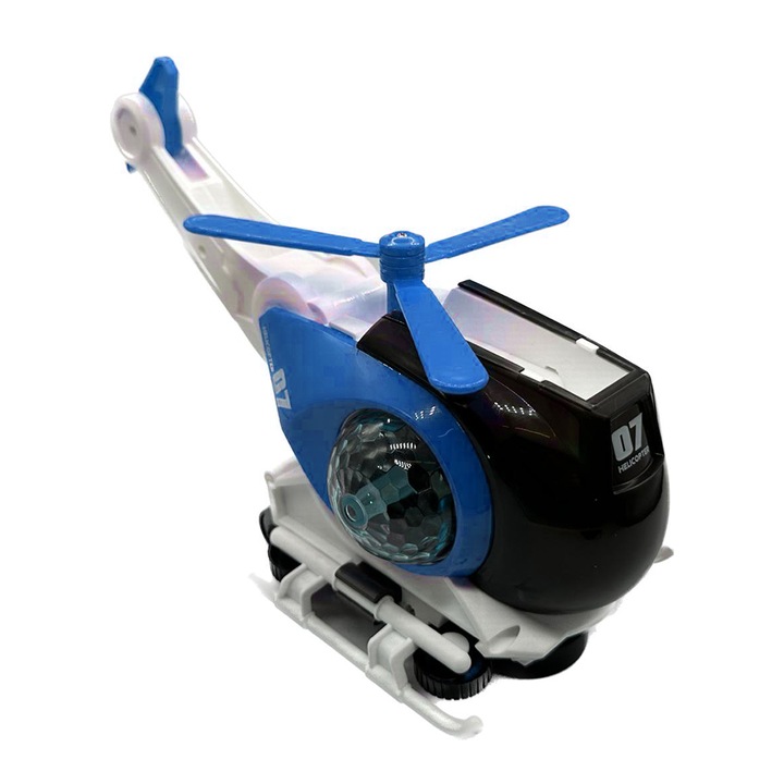 Elicopter de jucarie cu baterii, lumini si sunete, cu Proiectie, Design neconventional, futurist, 25cm, Albastru, VisionXXI