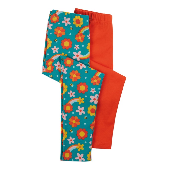 Set colanti, ˝flori de sezon˝ (2 bucati), bumbac organic, multicolor, fete, Rosu/Multicolor