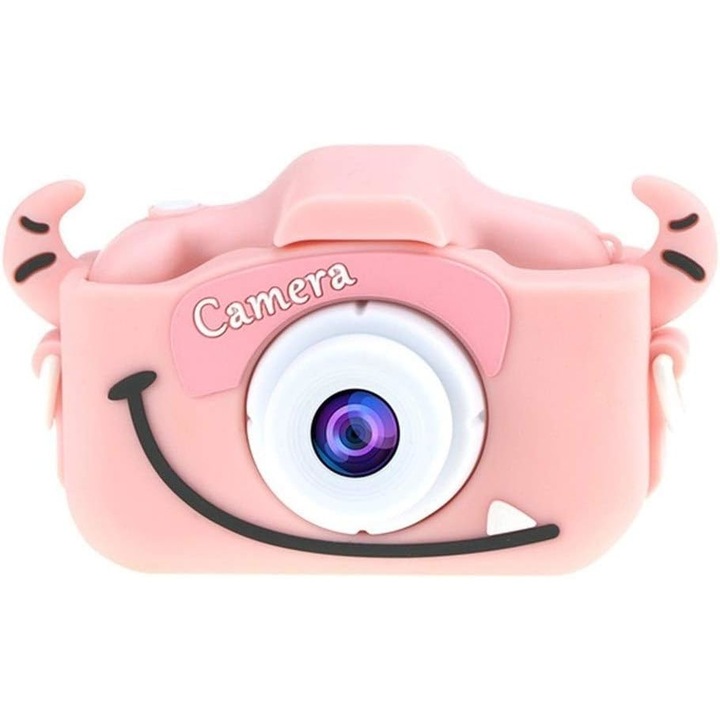 Детска камера, Fluffy, 40 Mpx, двойна предна обратна камера, селфи камера, Full HD 1080P, анимационен модел крава Vacuta, 2 инча екран, фото/видео функция, игри, рамки, филтри, розов